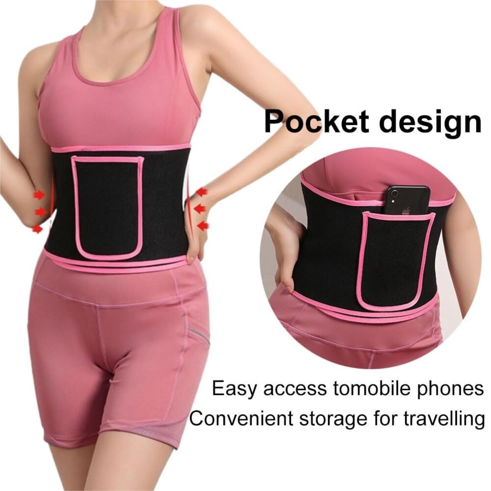 Faja Lumbar Cinturón Reductor De Cintura para Entrenamiento, Entrenador De Cintura, Faja Reductora De Sudor, Cinturón Reductor De Peso Ajustable Cinturón Apoyo Lumbar(Pink)