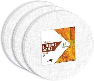 Homestrap 8 Oz Primed कॉटन प्री स्ट्रेच्ड 4 इंच गोल कैनवास लकड़ी के फ्रेम के साथ - 3 का पैक
