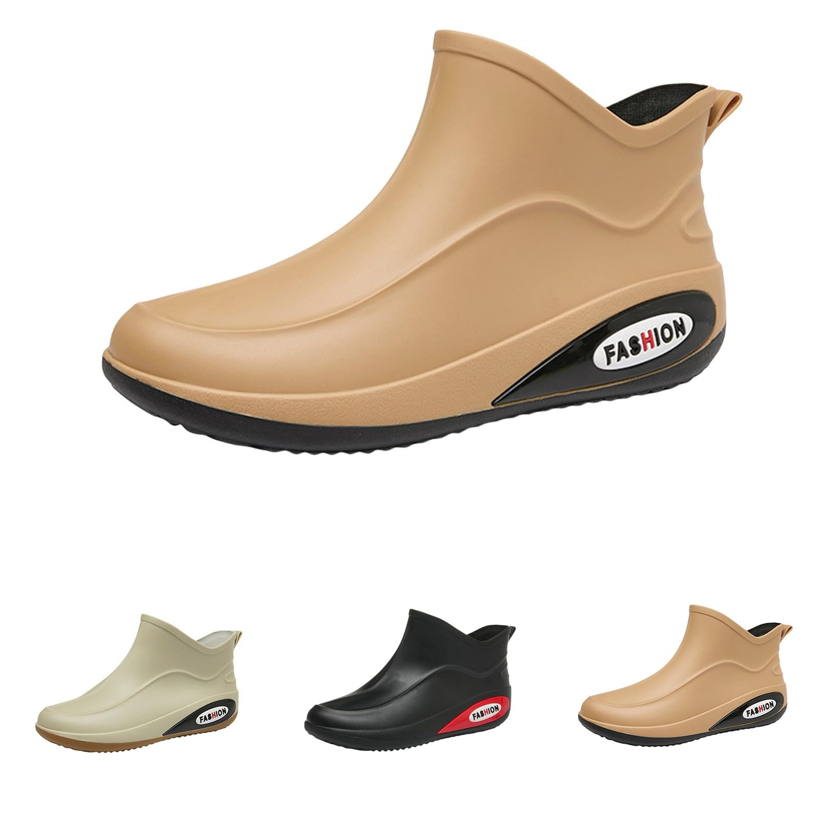 Męskie buty przeciwdeszczowe na co dzień wodoodporne krótkie kalosze z gumową podeszwą retro obuwie do ogrodnictwa wilgotne spacery po mieście, Khaki, 39.5 EU