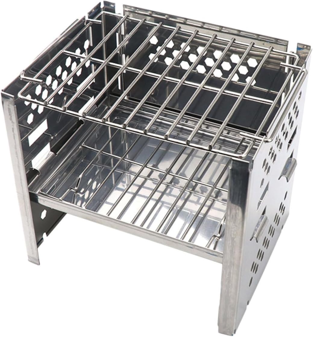 Housoutil Stainless Steel Bbq Stove Portable Charcoal Grill Rack Adjustable Height Foldable Outdoor Camping Barbecue Tool for Picnic and Hiking