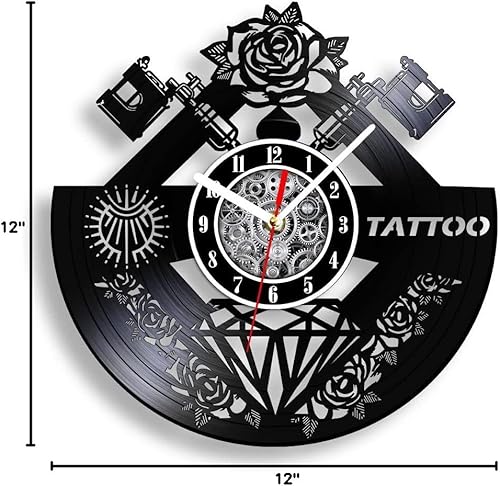 Miniatura 10 de The Geeky Days Reloj de pared con disco de vinilo silencioso con nombre personalizado, máquina de tatuaje de cuarzo con pilas, 12 pulgadas, LP,