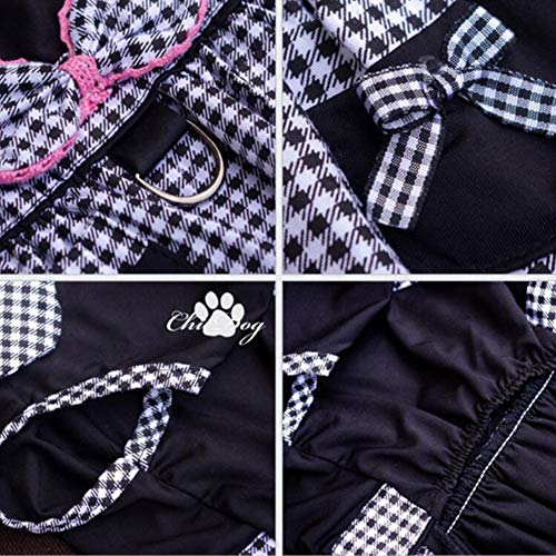 Vestido para perro con anillo para correa, estilo sirvienta a cuadros negro #4 miniatura 3
