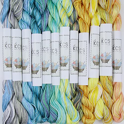 Image of KCS Big skeins of 25 Meters Size 25 Color Variegated Cross Stitch Stranded Threads,12 skeins,04