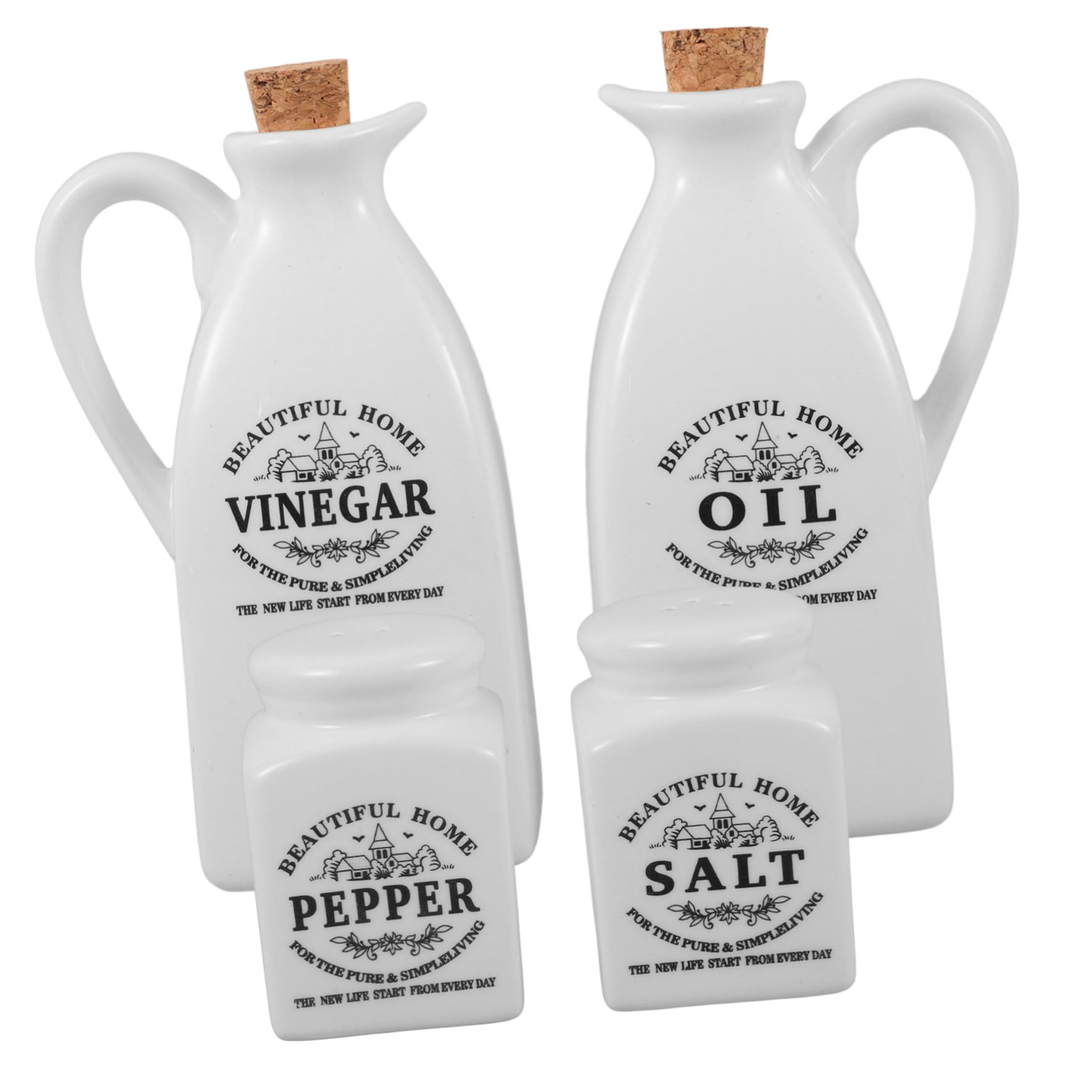 Lot de 4 bouteilles d'assaisonnement en céramique pour huile et sauce de cuisine