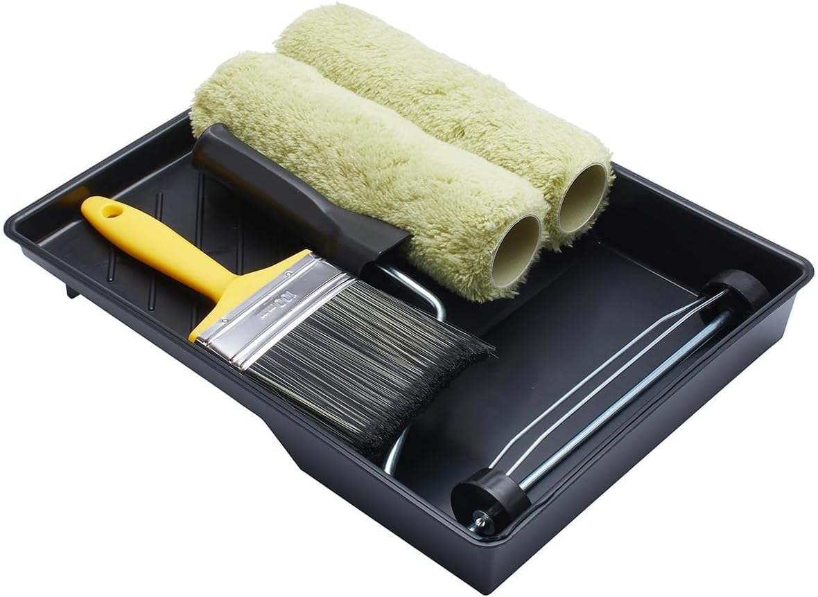 ProDec 9 inch x 1.75" 5 piece Twin Masonry Roller, Frame, 4" Brush and Tray Set for Painting with Smooth and Textured Masonry Paints on Exterior Walls, 9\
