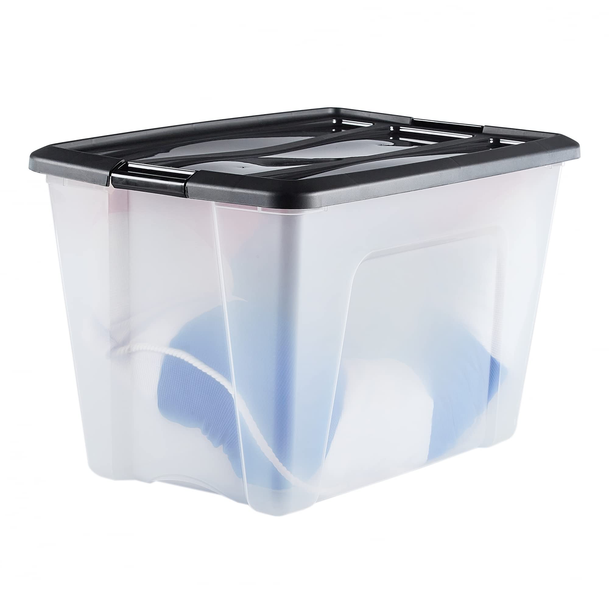 Iris Ohyama, Kunststoff-Aufbewahrungsbox, 60 l Garagen-Aufbewahrungsbox, 4er-Set, BPA-frei, NTB-60, Schwarz, stapelbar, Verschlussclips – B58 x T39,5 x H36,5 cm