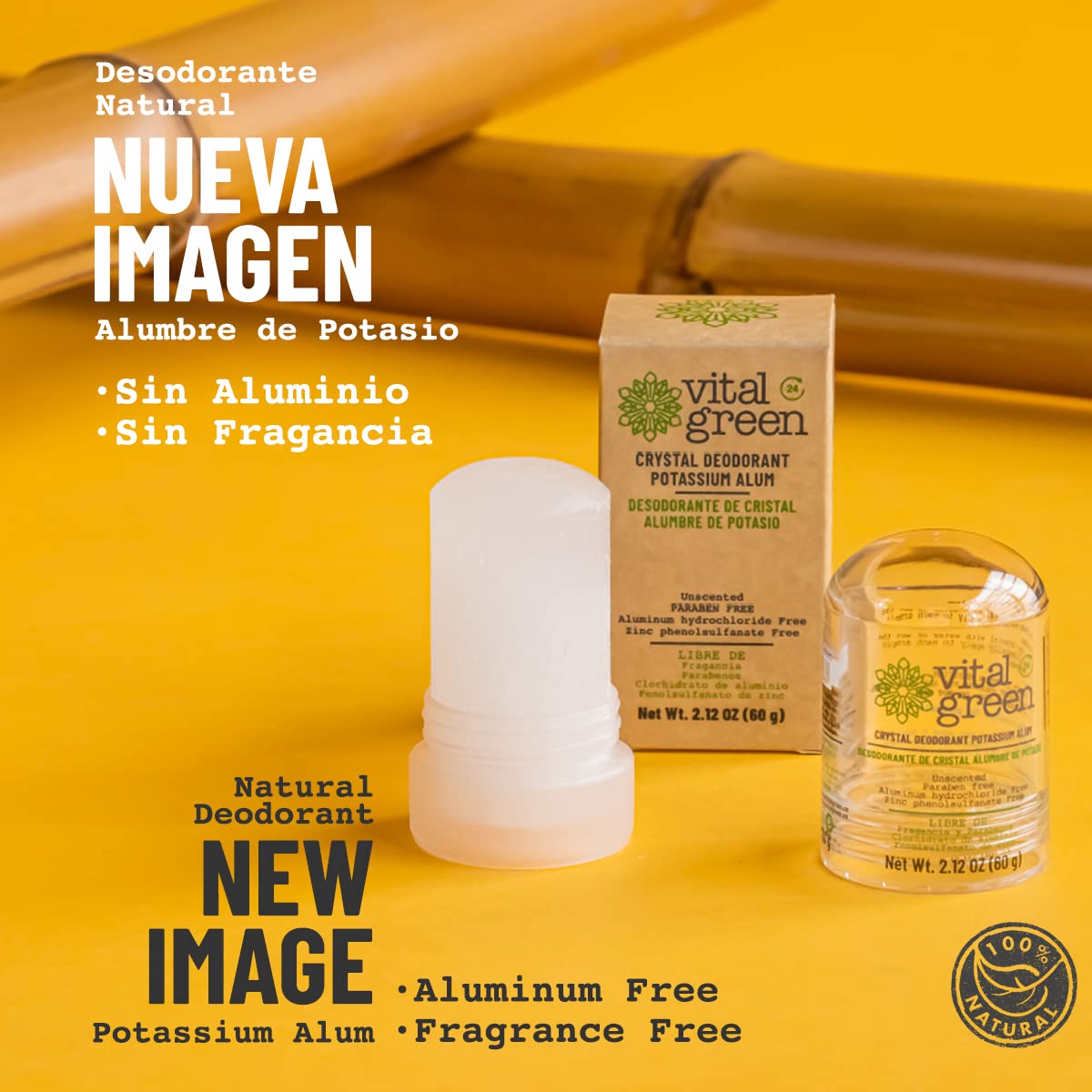 Vital Green Thai Crystal Potassium Alum Deodorant - Unscented Mineral Deodorant For Men, Women And Athletes - 2.12oz / 60 g (12 Units)