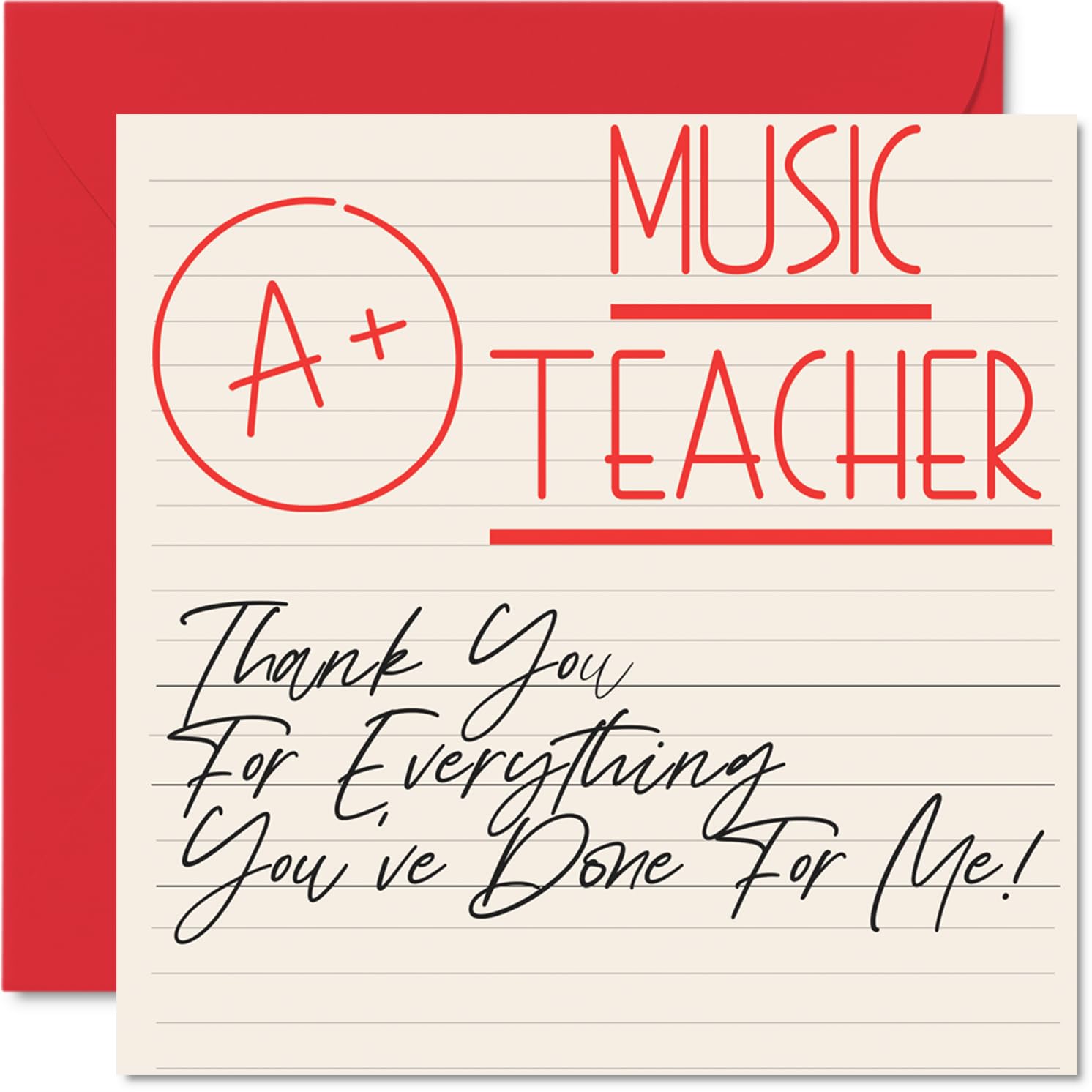 Thank You Cards for Music Teacher - A+ Teacher - Thankyou Cards for Him Her Men Women Teacher, Heartfelt Appreciation Card, 145mm Thank You So Much Greeting Gifts