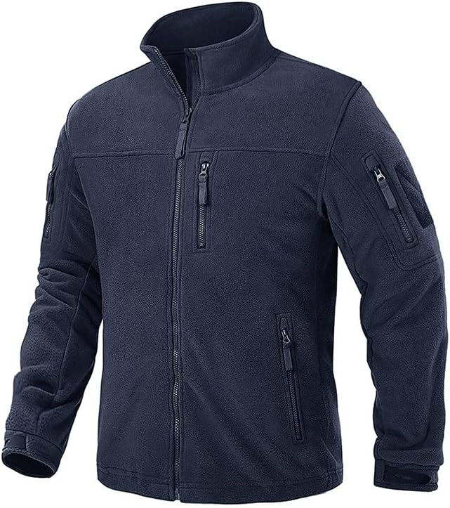 Alloaone Men's Fleece Tactical Stand Collar Multi Pockets Military Field Jackets Outerwear Outdoor Coat
