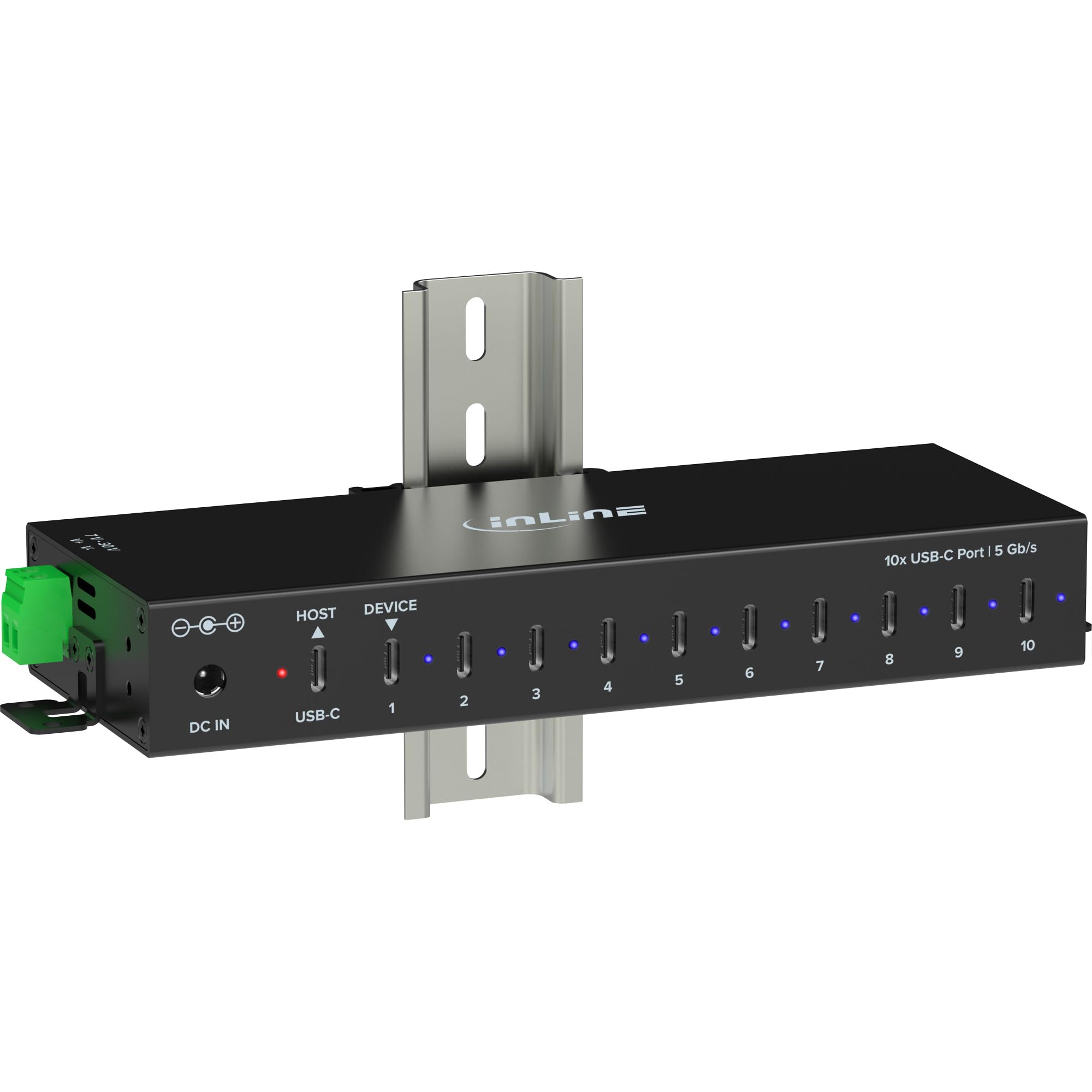 InLine Hub industriale USB-C a 10 porte, USB 3.2 Gen.1, 5 Gb/s