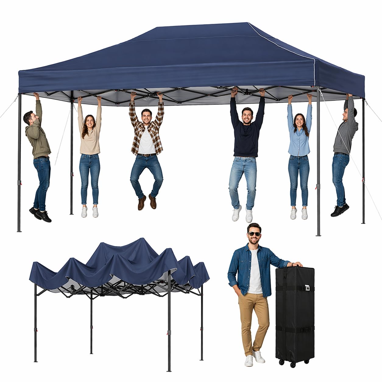 Aoxun Pop Up Gazebo 3 x 4.5m Waterproof Outdoor Canopy with Wheeled Carrybag,6 Weight Bags, 8 Stakes and 4 Ropes, Heavy Duty Instant Shelter for Garden Party BBQ, Blue