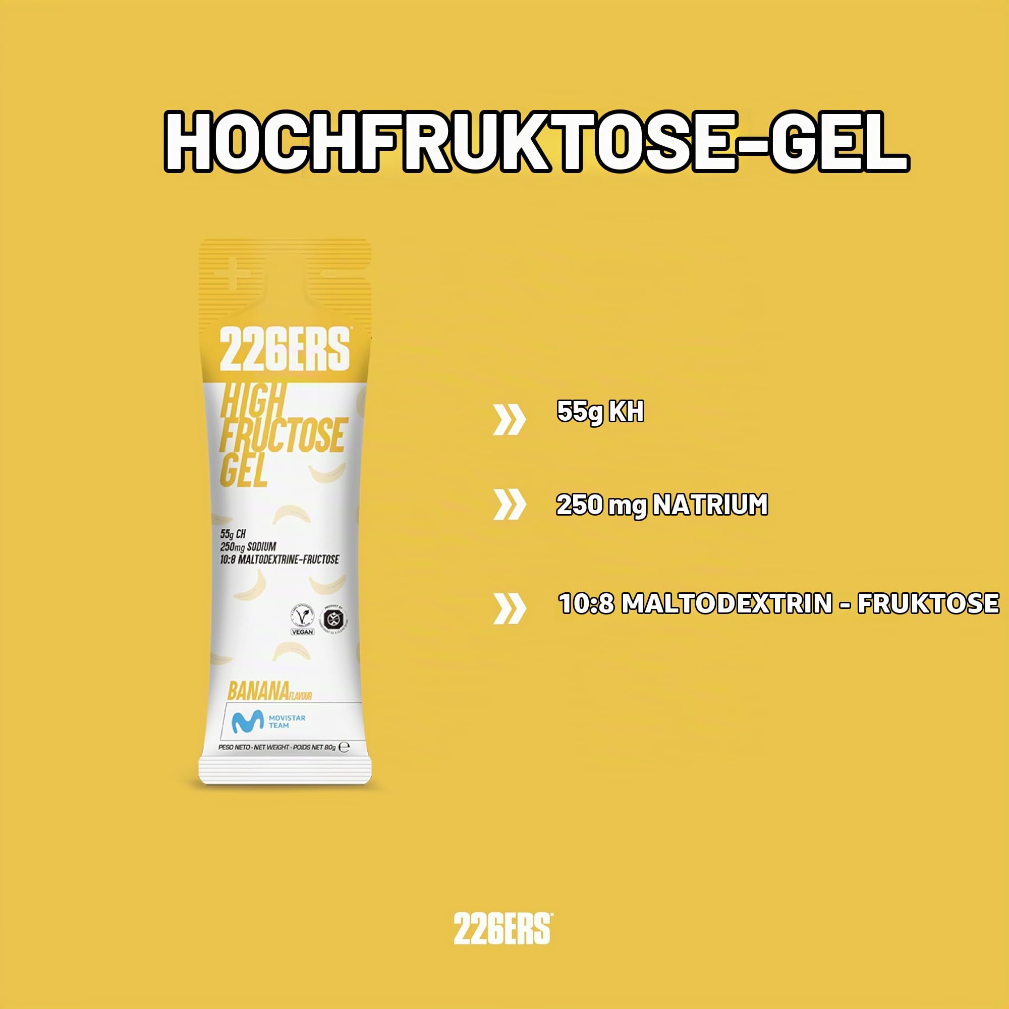 226ERS - High Fructose Gel, Energiegel für Sportler, mit Maltodextrin und Fruktose, vegan und glutenfrei, Kohlenhydratzufuhr, Geschmack Banane, 24 Gels x 80 g
