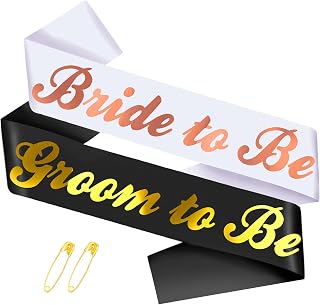 2 Pcs Bride to Be and Groom to Be Sash, Black & White Bachelorette & Bachelor Sashes for Bridal Shower Wedding Hen Party Decorations Lucky Mr & Future Mrs Engagement Gifts (Gold, Rose Gold Foil)