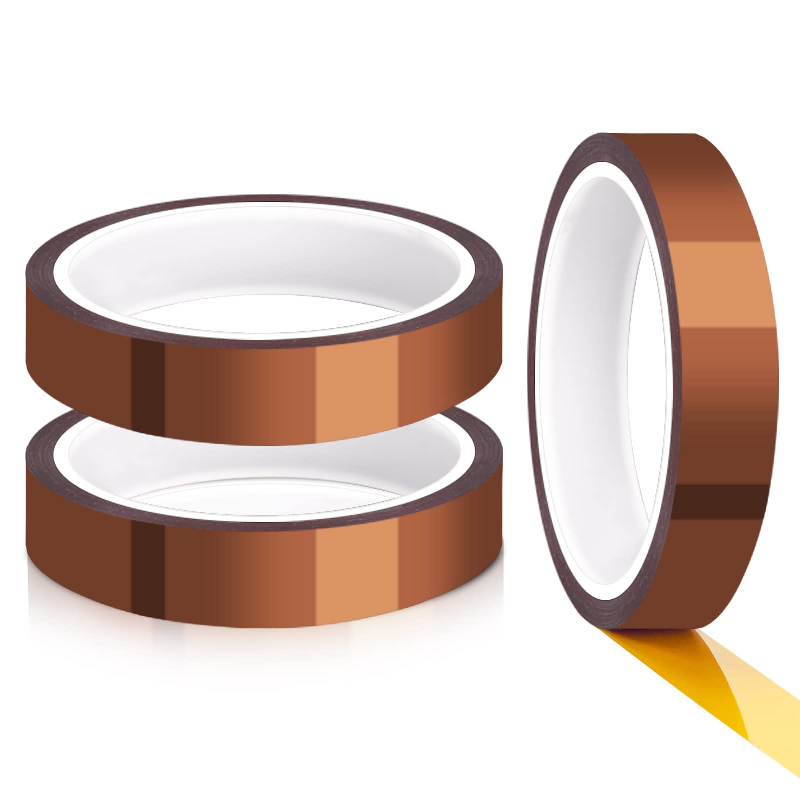 3 Rolls High Temp Tapes, Heat Tape 20MM*33M, High-Temperature Polyimide Masking Tape for Sublimation, Strong Adhesive Insulating Kapton Tape for Heat Press, Soldering, Motor Insulation