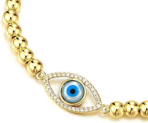 Miniatura 2 de COOLSTEELANDBEYOND Pulsera de cuentas para mujeres y hombres con protección de circonita cúbica contra el mal de ojo