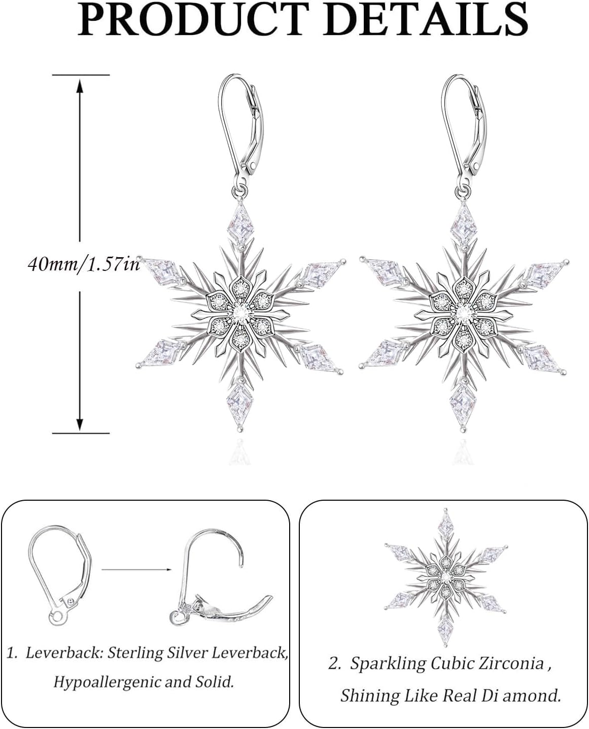 WASEE Snowflake/Christmas Tree Earrings for Women 925 Sterling Silver Leverback Earrings Holiday Winter Jewelry Gifts for Her - Image 5