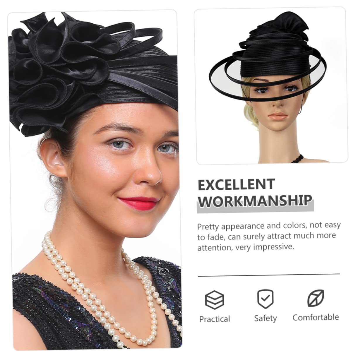 GALPADA Fascinator da Donna Nero, Cerchietto Raffinato in Poliestere e ABS, Leggero e Confortevole, per Matrimonio e tè, Stile Chic e Raffinato