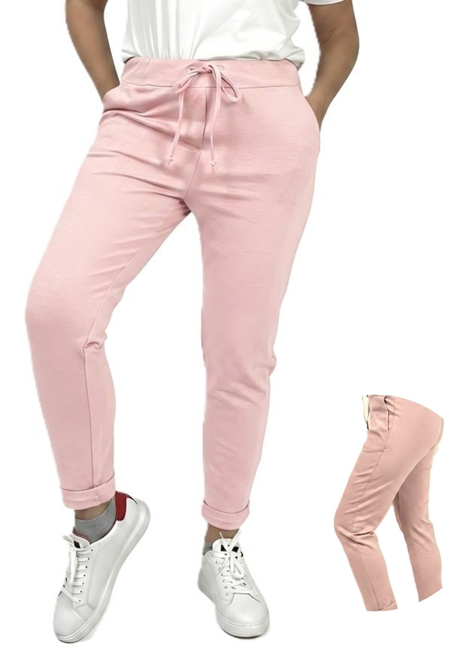 Eleganckie spodnie do biegania chinosy damskie - rozciągliwe spodnie chinosy do sportowego biznesu, do noszenia w czasie wolnym, z wysokim stanem, z gumowym ściągaczem