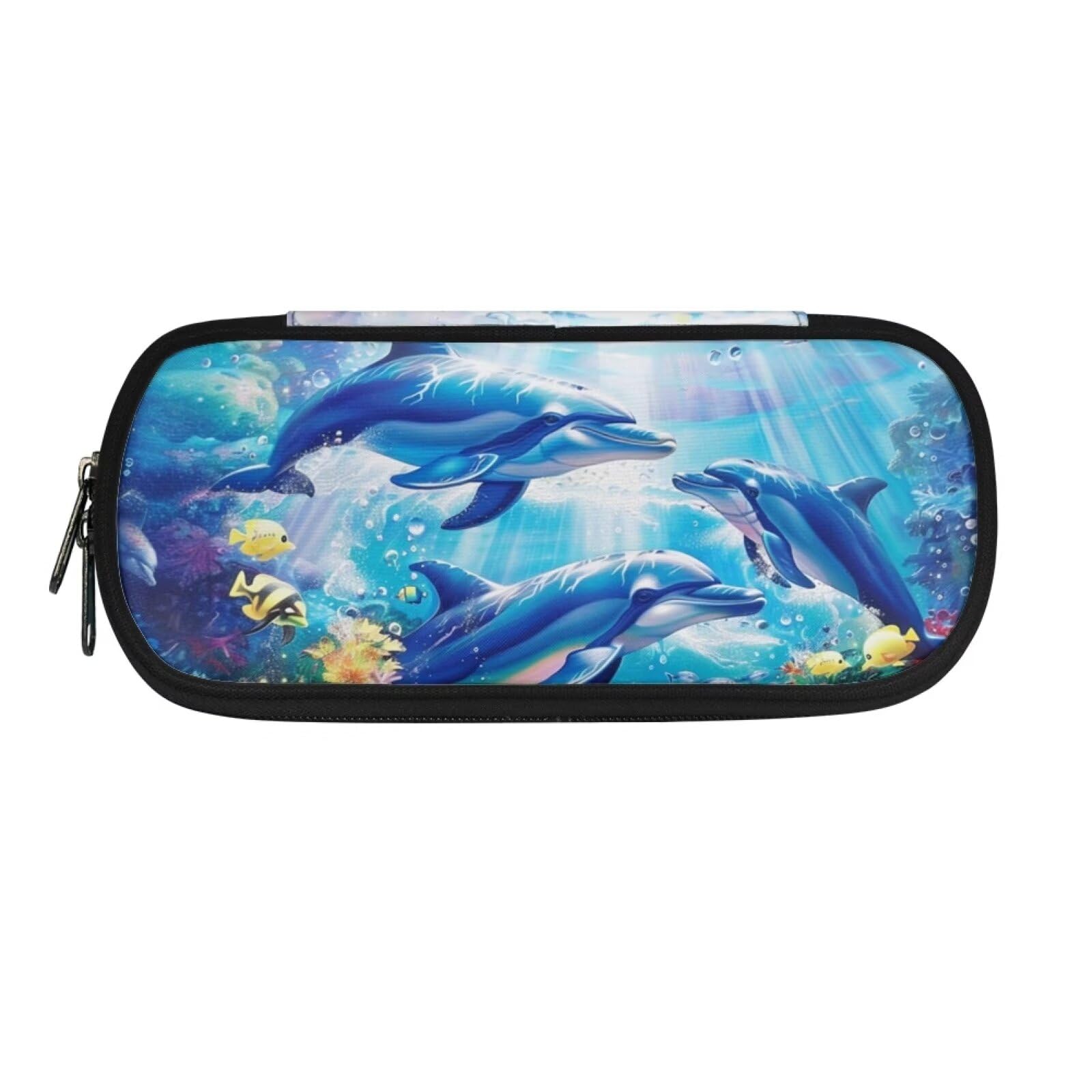 Howilath Dolphin Pencil Case for Teenage Girls School Supply Pen Case Large Capacity Zippered Toiletry Storage Pouch Back to School — image 1