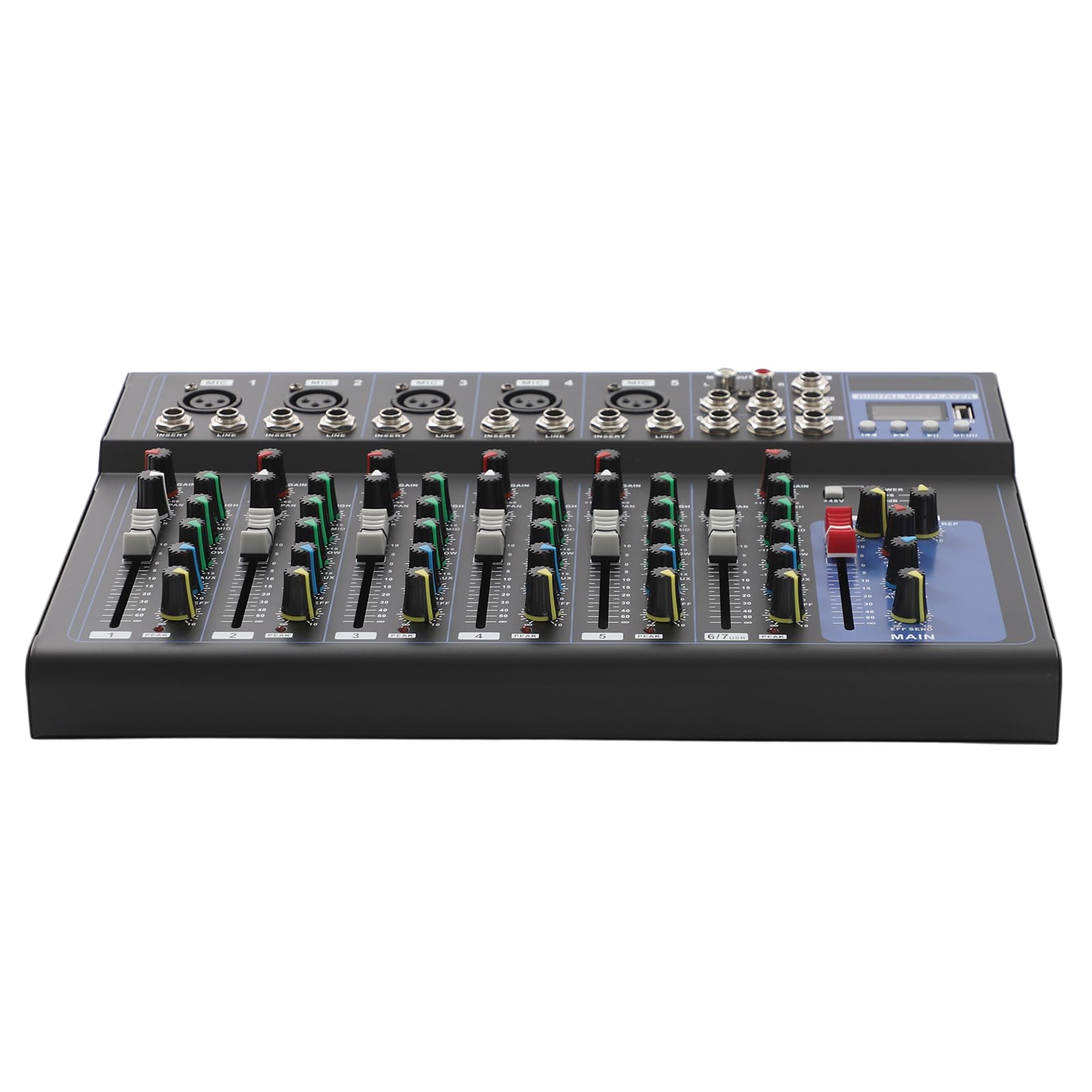 Mesa de mezclas, mezclador de audio de 7 canales, controlador de DJ, mesa de mezclas DJ con seis estilos de música integrados, ecualizador estéreo para la grabación de aplicaciones de música de