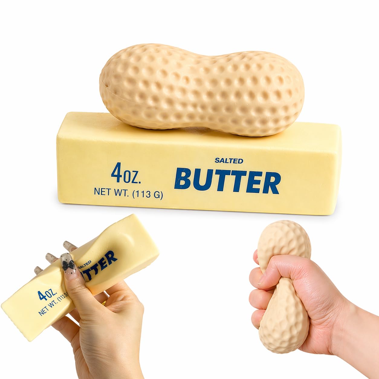 2PC Butter Squishy & Giant Peanut Squishy Set, Squeeze Butter Toy, Slow Rising Squeeze Fidget Toys, Soft Sensory Desk Toy for Kids & Adults Home Office
