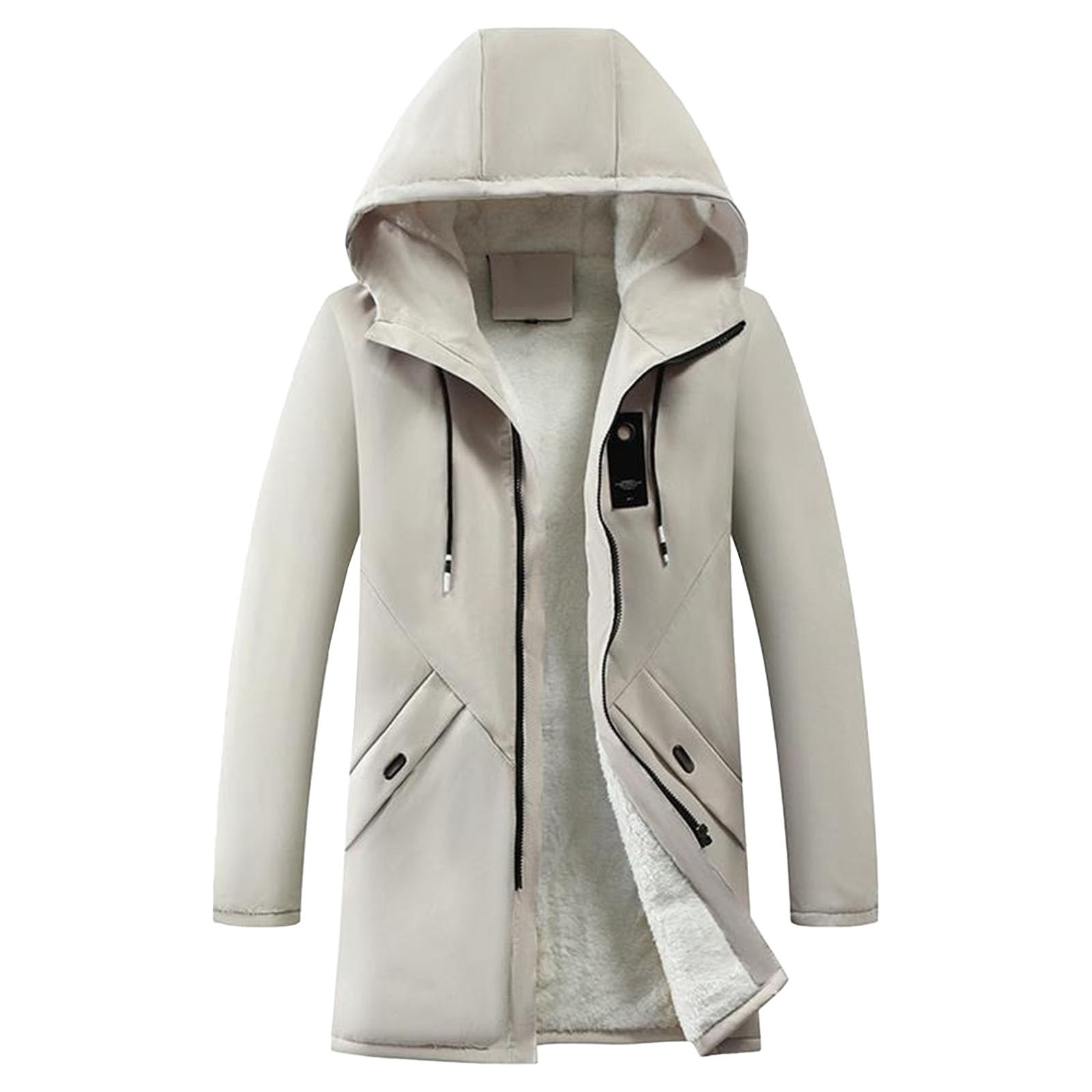JEShifangjiusu Men Winter Long Warm Parkas Jackets Hooded Windproof Solid Color Coats Fleece Mountain Ski Windbreaker Coat