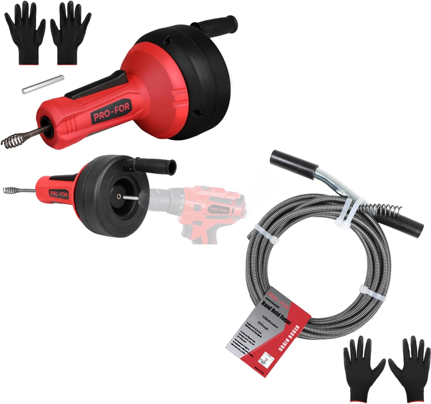 Drain Cleaning Duo: 16.4FT Drill-Powered & 25FT Manual Drain Auger Snake Bundle