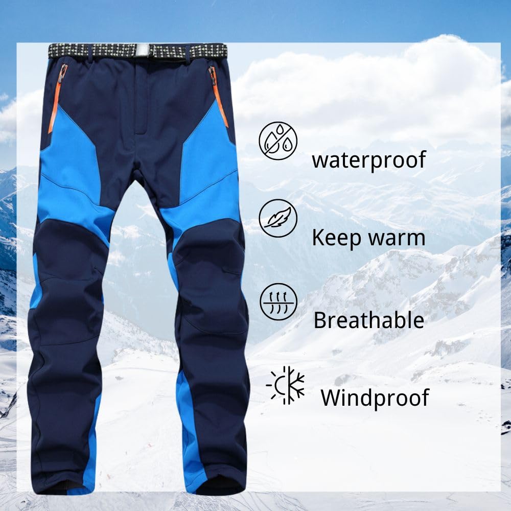 Pantalon de randonnée pour homme - Imperméable - Coupe-vent - Doublure chaude - Pantalon de ski - Pantalon softshell chaud - Pantalon d'hiver - Pantalon d'extérieur - Pantalon de snowboard