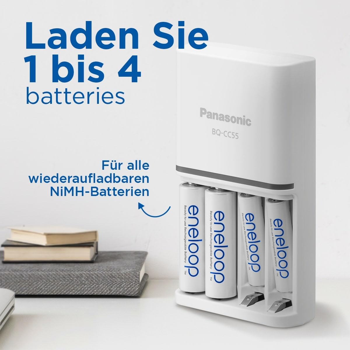 eneloop SmartPlus Ladegerät, für 1-4 AA/AAA NI-MH Akkus, 1.5 Stunden Ladezeit, 10 Sicherheitsfunktionen