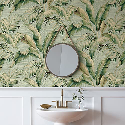 Image of Tommy Bahama Palmiers Tropical Palm Peel and Stick Wallpaper, (Seamist)