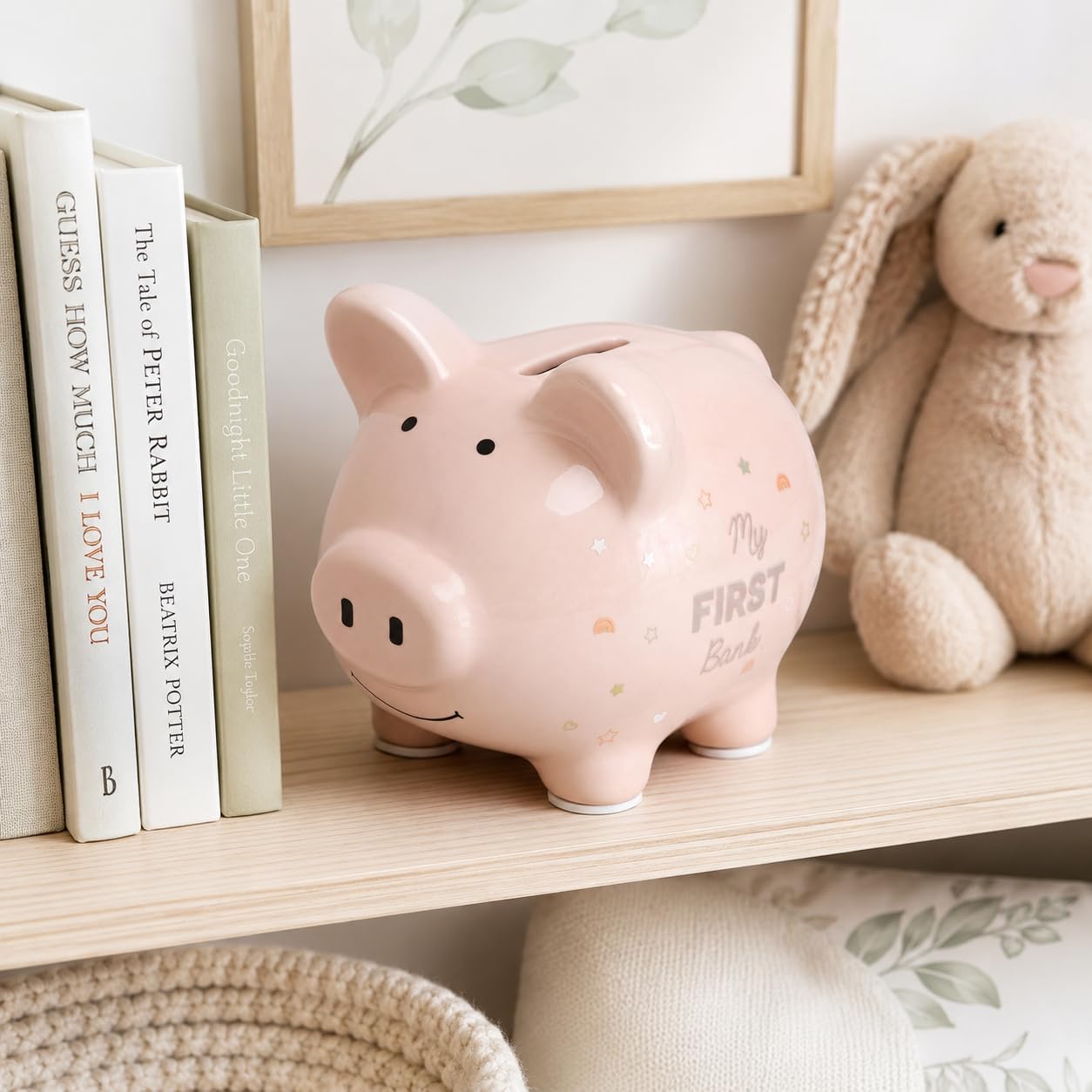 Kate & Milo My First Mini Ceramic Piggy Bank, Pink Rainbows and Stars image 4