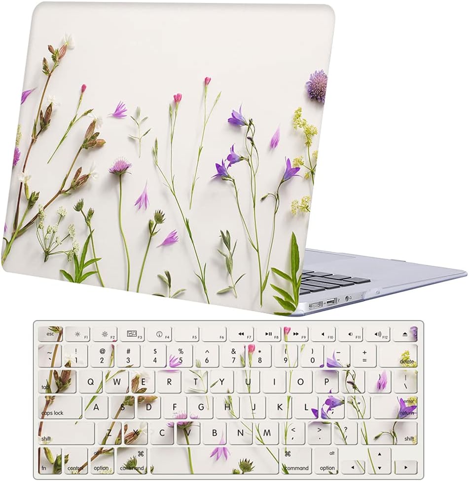 Case Compatible with MacBook Pro 15 inch 2019 2018 2017 2016 Release A1990 A1707 with Touch Bar, Plastic Hard Shell Laptop Case Cover & Keyboard Protector - Purple Flower
