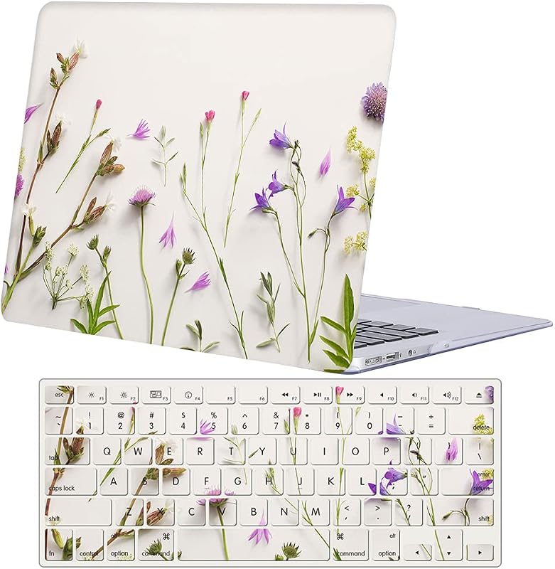 Case Compatible with MacBook Air 11 Inch Model A1370 & A1465, 2 in 1 Matte Plastic Laptop Hard Shell Snap on Case Bundle with Keyboard Cover for Mac Air 11,6" - Purple Flower