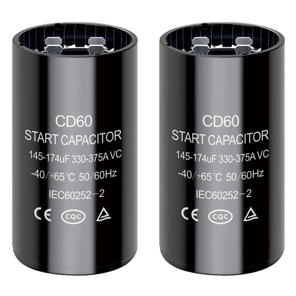 145-174 uf/MFD CD60 Round Start Capacitor ±20% 50/60 Hz 330-375 VAC Round Motor Well Pump Start Capacitor (145-174 uf/MFD, 2)