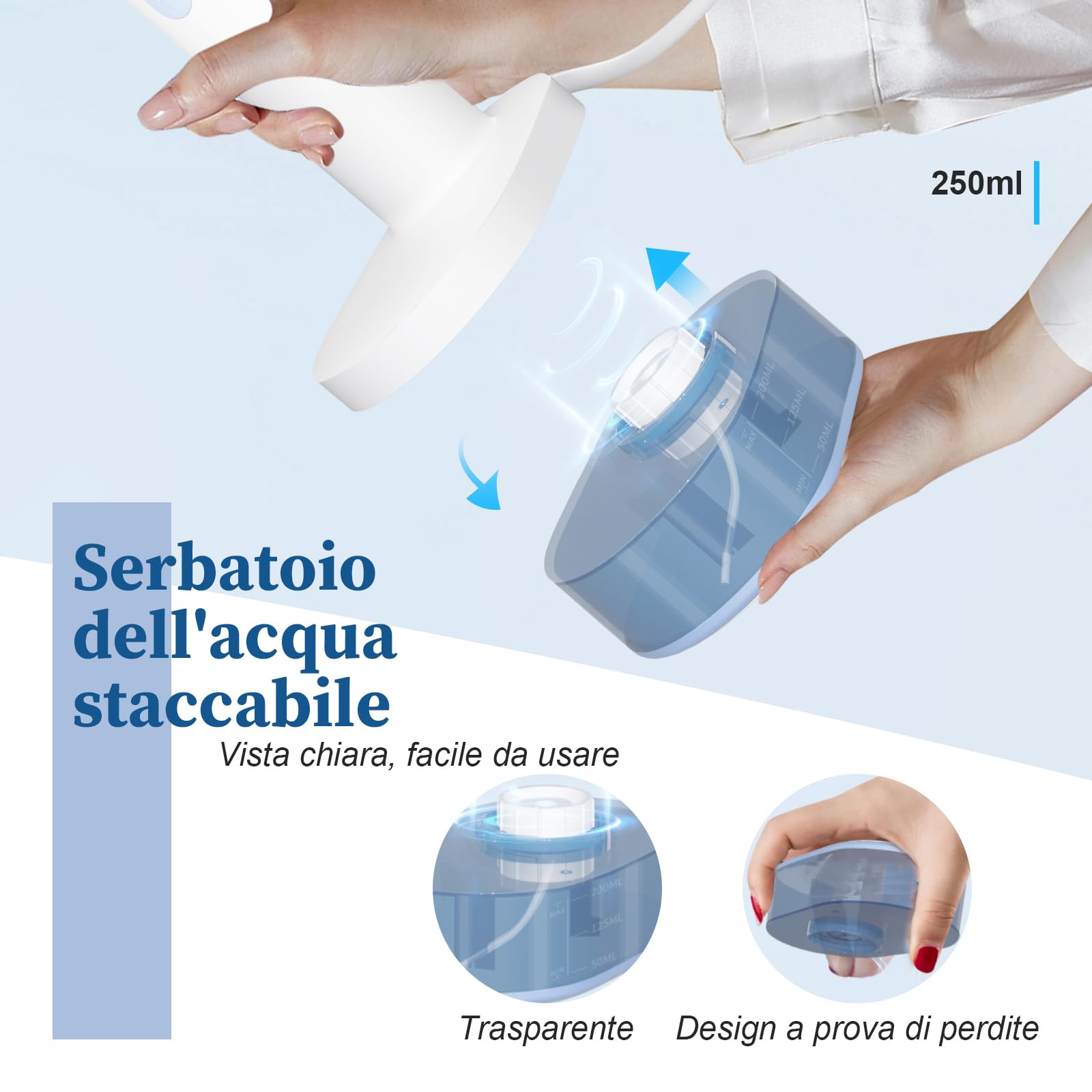Stiratrice a vapore portatile 1600W 250ml riscaldamento 25s spegnimento automatico autopulizia