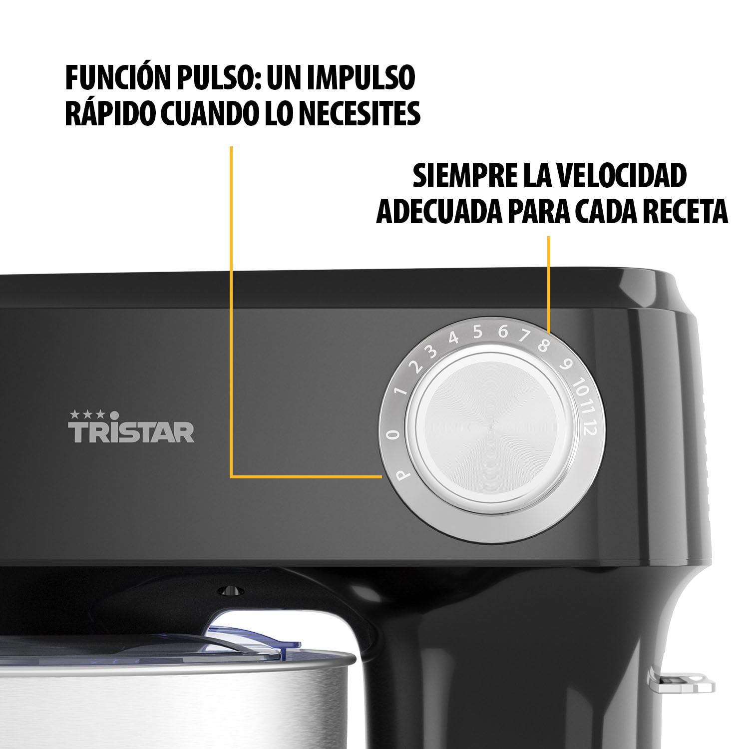 Robot de Cocina Tristar con Bol de Acero Inoxidable de 4,5 L, Potencia de 800 W, 12 Velocidades con Función Pulso, Cabezal Inclinable, Protector Antisalpicaduras, MX-4870