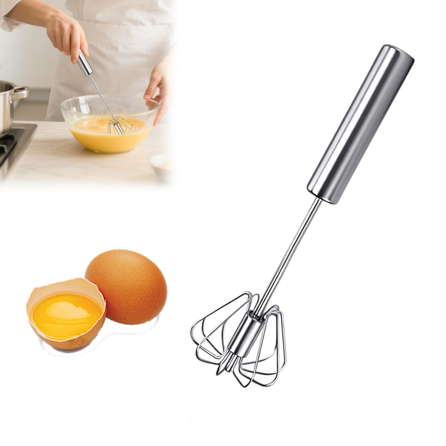 Stainless Steel Semi-Automatic Whisk Egg Whisk Hand Push Whisk Blender Hand Push Mixer Stirrer Tool for Cooking Kitchen