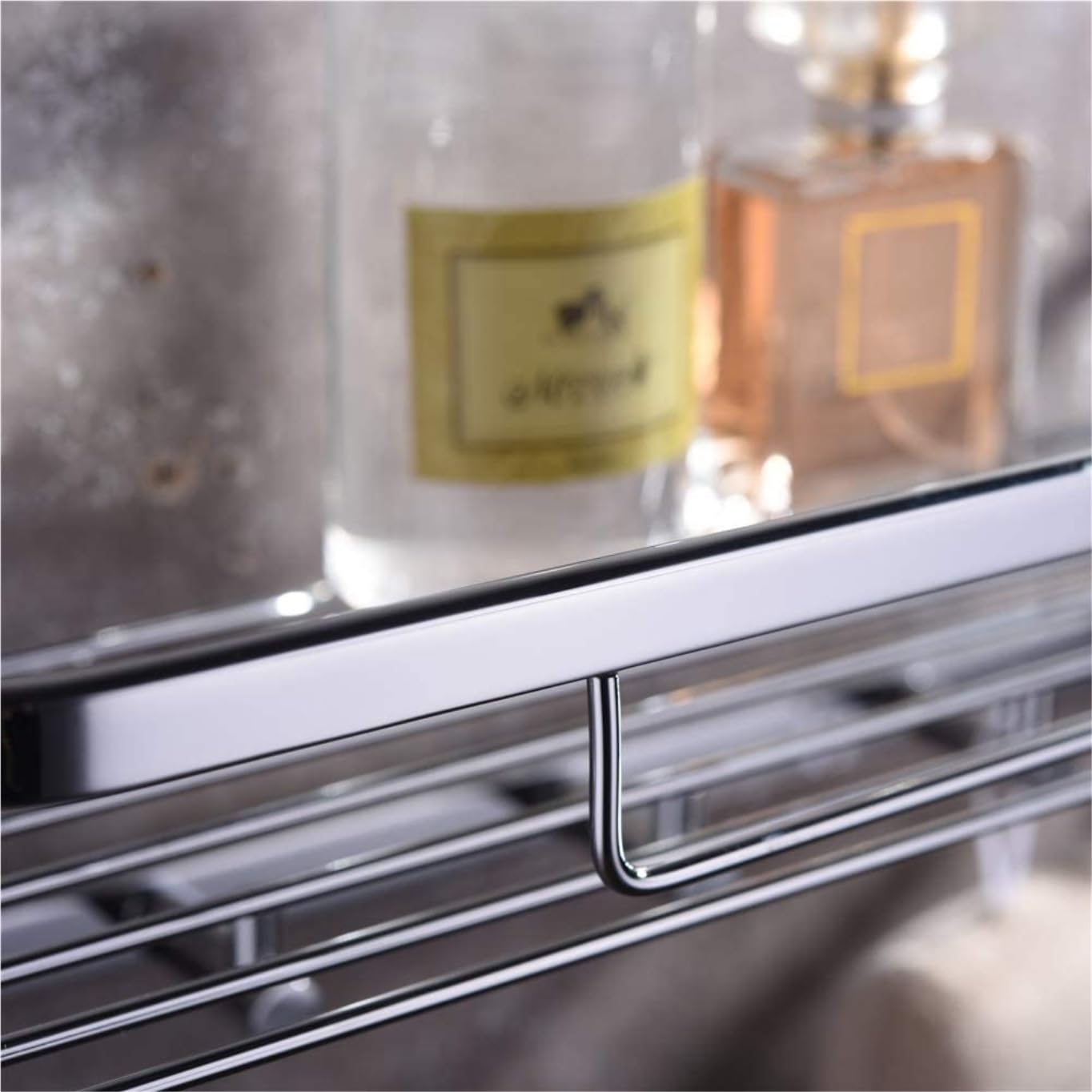 Estantería Cocina y Baño Estante De Ducha Montado En La Pared Cesta Almacenamiento Baño Cromo Latón Con 5 Ganchos Estanteria Ducha