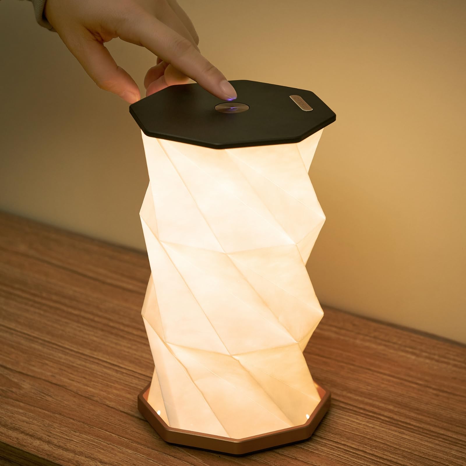 Gingko Design Twist Hexagon Lamp Black | Natural Wood LED Mood Light | Touch Control | Rechargeable & Portable - Image 3