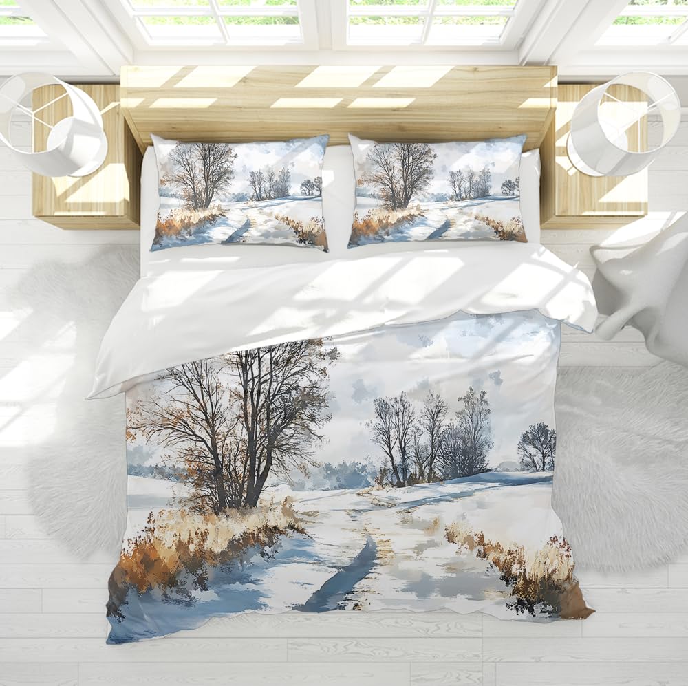 Housse de couette aquarelle arbre imprimé motif brume bleu toucher microfibre