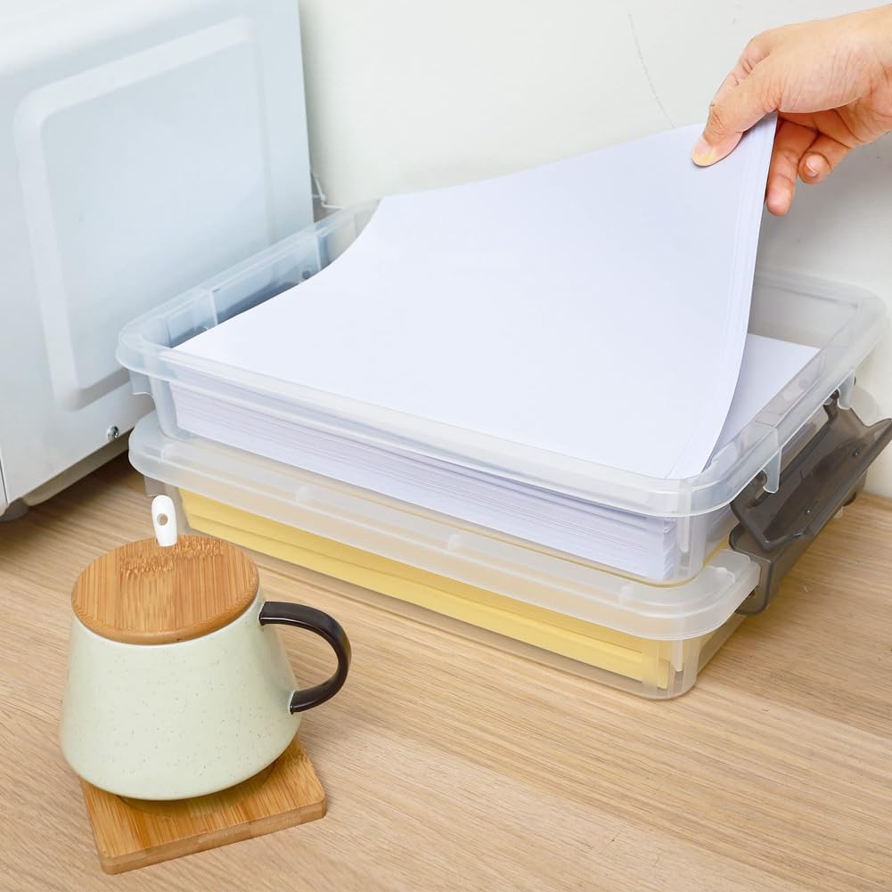 Confezione da 3 contenitori impilabili in plastica trasparente con coperchio a scatto, custodia portatile per documenti e altro ancora