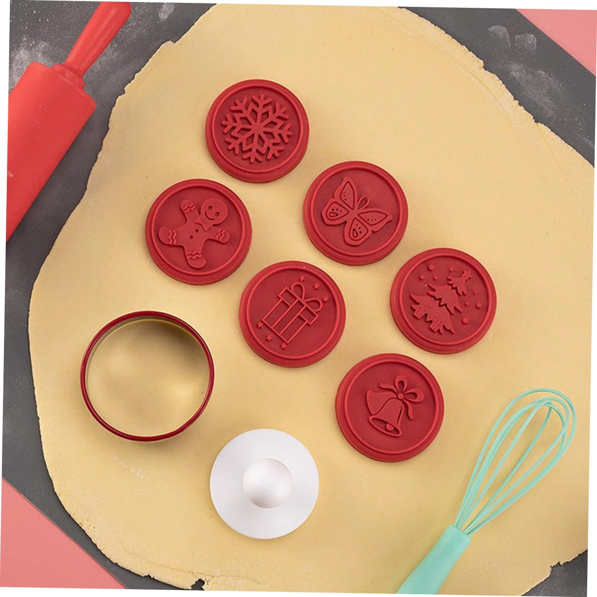 Cabilock 3 Juegos Sello De Galleta De Galletas Navideñas Cortador De Galletas Redondo Horneado Del Árbol De Navidad Formas De Galletas Sello De La Impresora Rojo Acero Inoxidable