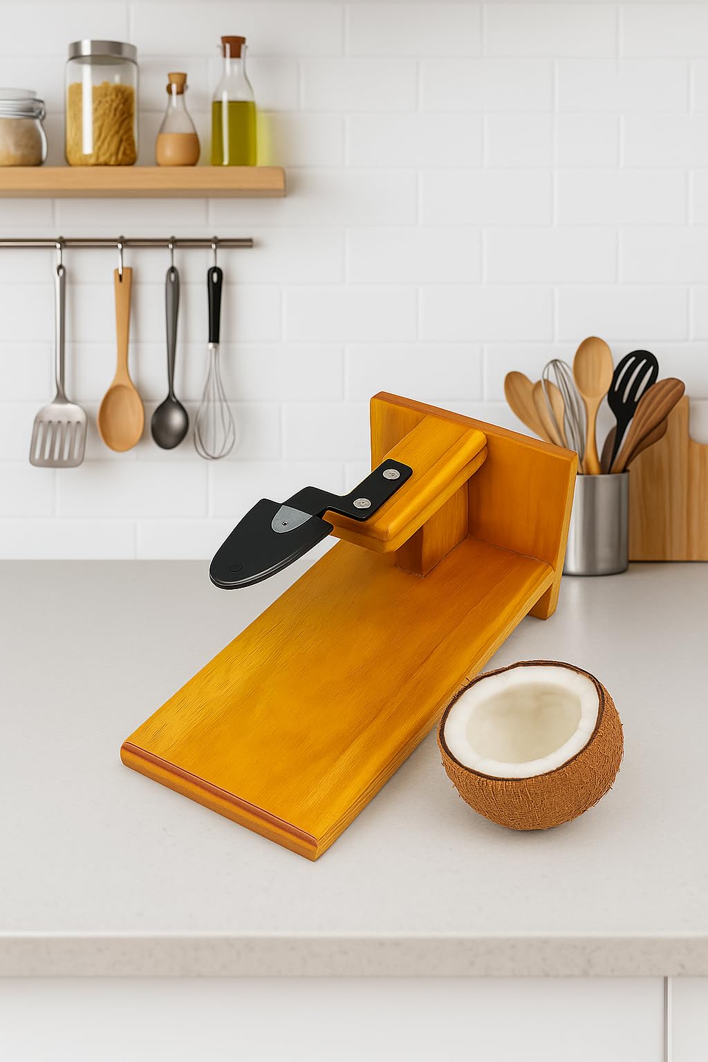 MEXZA™ Large Size Wooden Table Top Coconut Scraper Chirava Grater Thengai Thuruvi (L)
