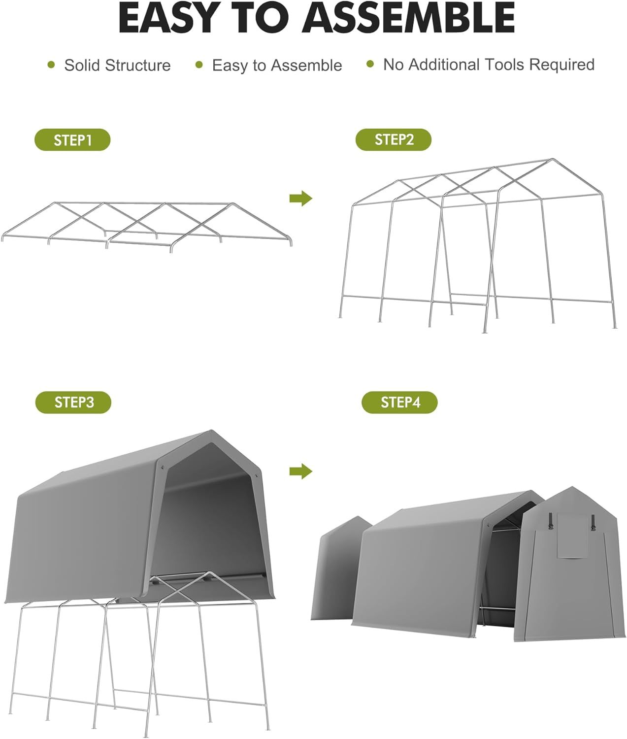 10 x 15 ft Carport Storage Shed, Shelter Logic with 2 Roll-up Zipper Door, Heavy Duty Waterproof Tarp, Storage Tent for ATV, Motorcycle, Bike, Garden Tools, Firewood - Image 3