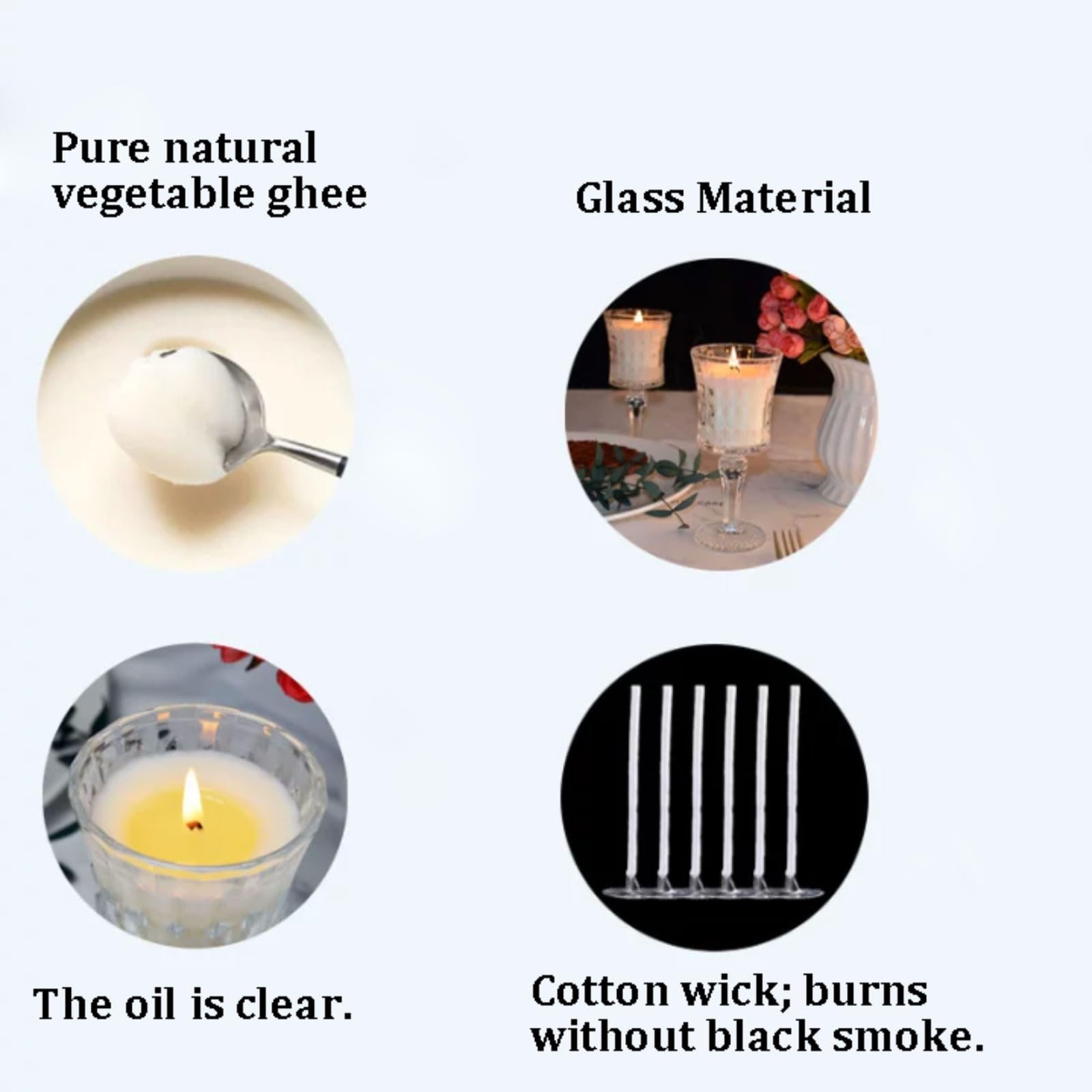 Exquisito Velas de vidrio hechas con ghee vegetal natural y mecha de algodón, vela sin perfume for relajación y spa en casa meloso