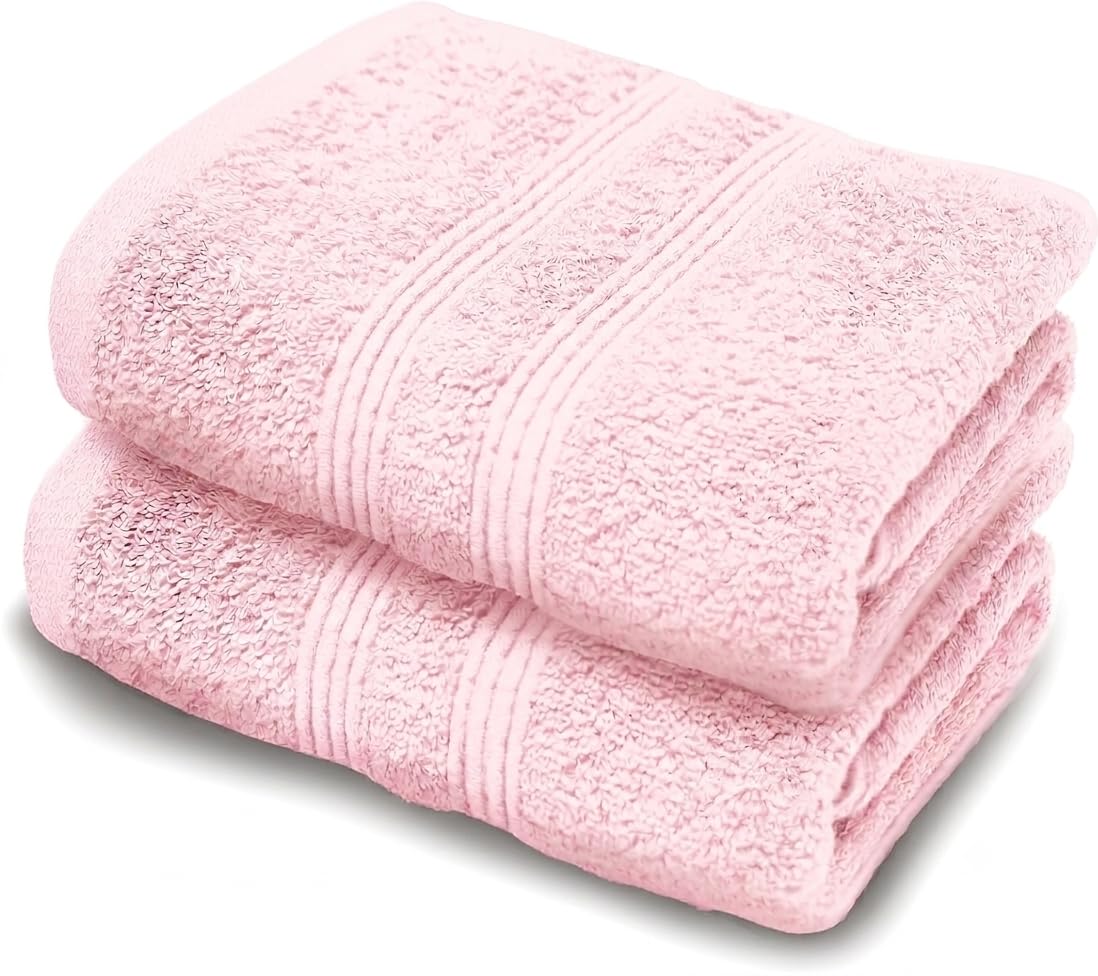 Makooz Premium Bathroom and Kitchen Hand Towels Pack of 2-500 GSM Combed Ring Spun 100% Egyptian Cotton - Quick Dry & Absorbent - Fast Drying Soft and Luxurious Bath Hand Towel Set - 50x85CM Pink