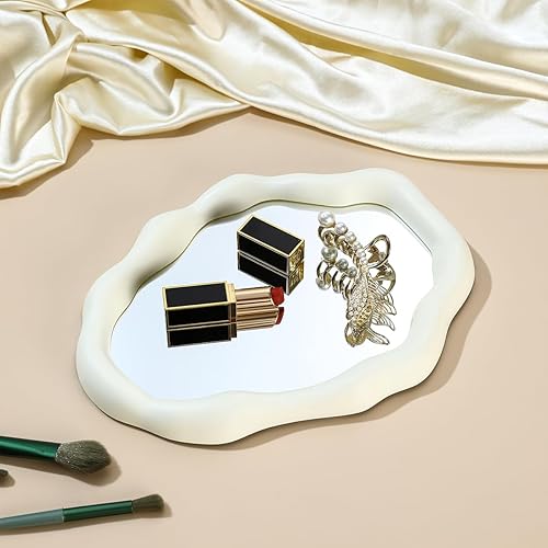 Hermoso espejo de pared de nube irregular, perfecto para decoración de habitaciones, almacenamiento de joyas y espejo de maquillaje (blanco nube de