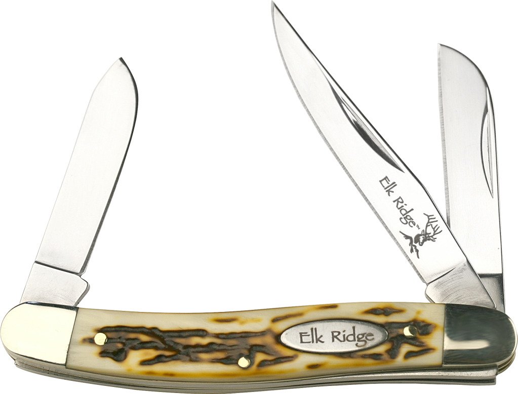 Elk Ridge - Outdoors Manual Folding Knife - Gentleman's Knife - Stockman Knife - 3.5-in Closed, 2.75-in Stainless Steel Blades, Faux Stag Handle - EDC - ER-323I