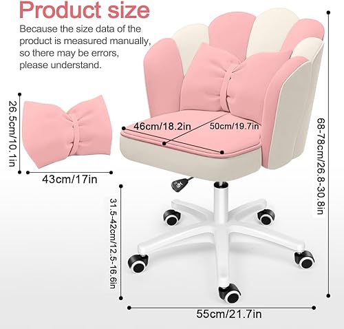 Miniatura 9 de Linda silla de escritorio de pétalos de terciopelo con cojín de lazo, sillas de oficina en casa de mariposa para dormitorio, sillas de tareas de