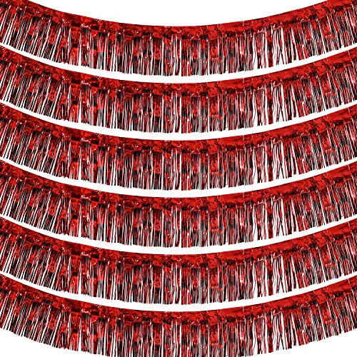 3 mx38 cm rote Folien-Fransen-Girlande - 6 Stück,glänzendes metallisches Lametta-Banner,ideal für Paradeschwimmer, Brautparty, Junggesellinnenabschied, Hochzeit, Weihnachten,Wandbehang Vorhänge Cover